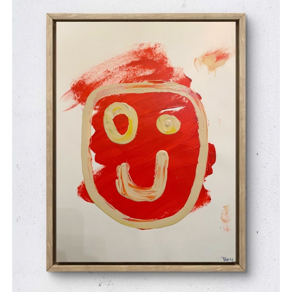 Pop Art Smiley Face Original Painting 11x14 Mixed Media Orange Abstract Decor